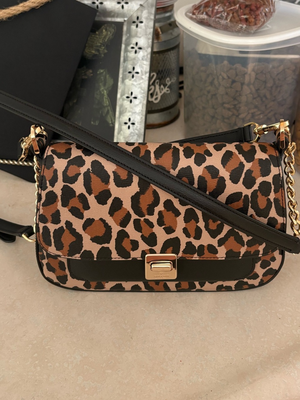 kate spade Leopard Print Crossbody with Black Trim and Gold Hardware